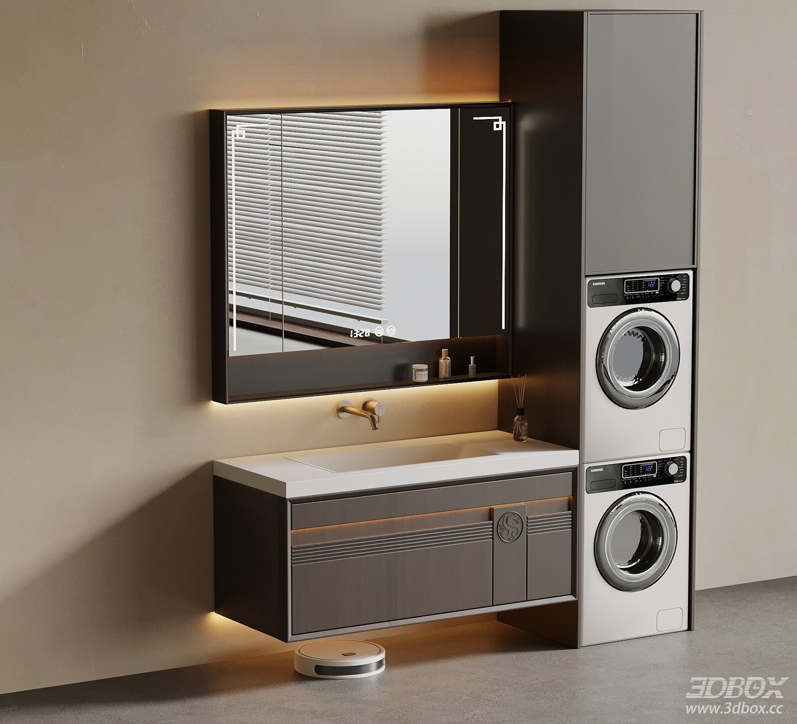New Chinese Style Bathroom Vanity with Washing Machine Cabinet