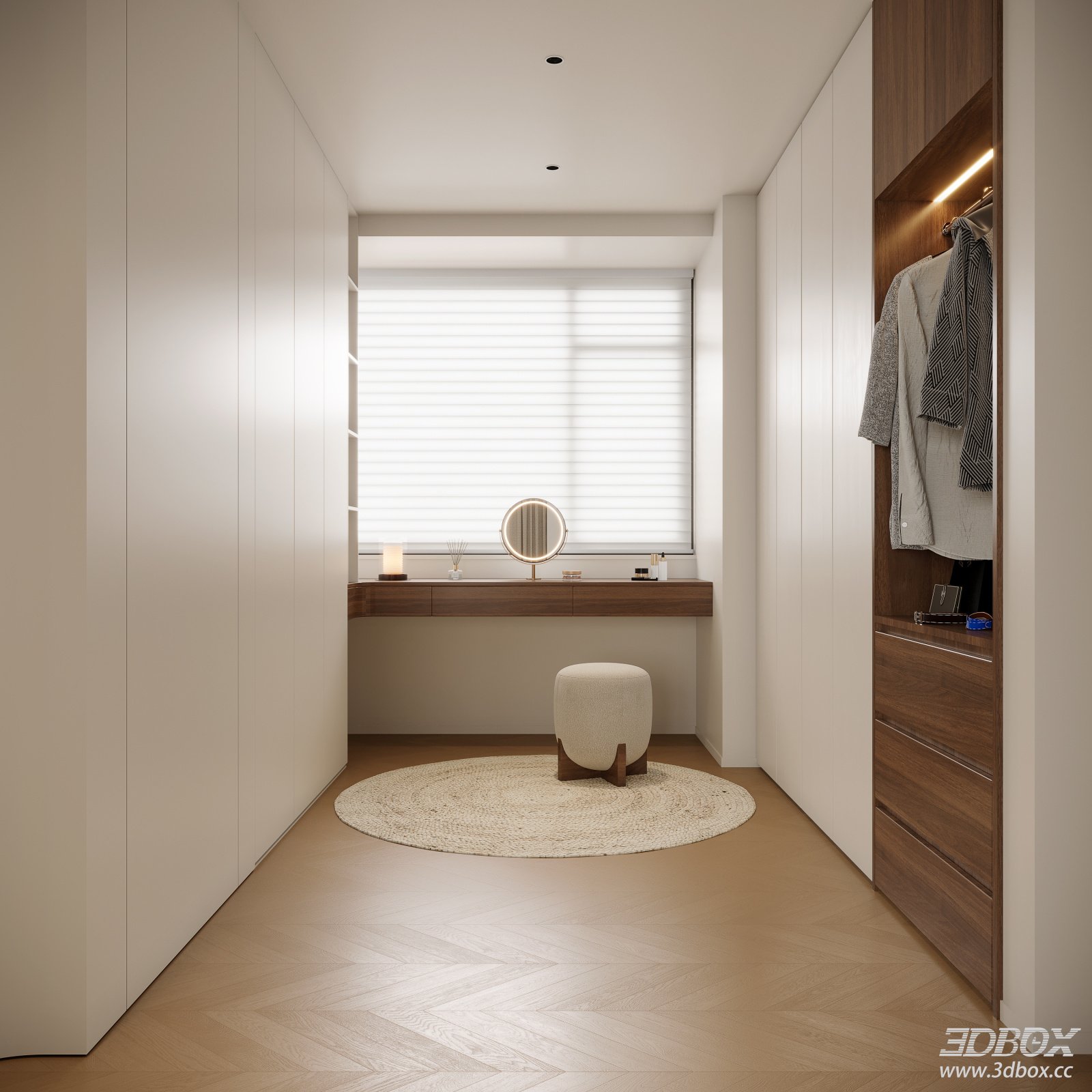 Mid Century Modern Dressing Room with Wardrobe and Dressing Table