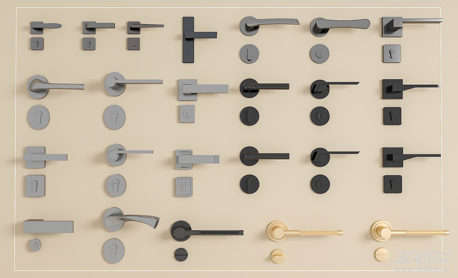 Modern Door Handle and Lock Hardware Set