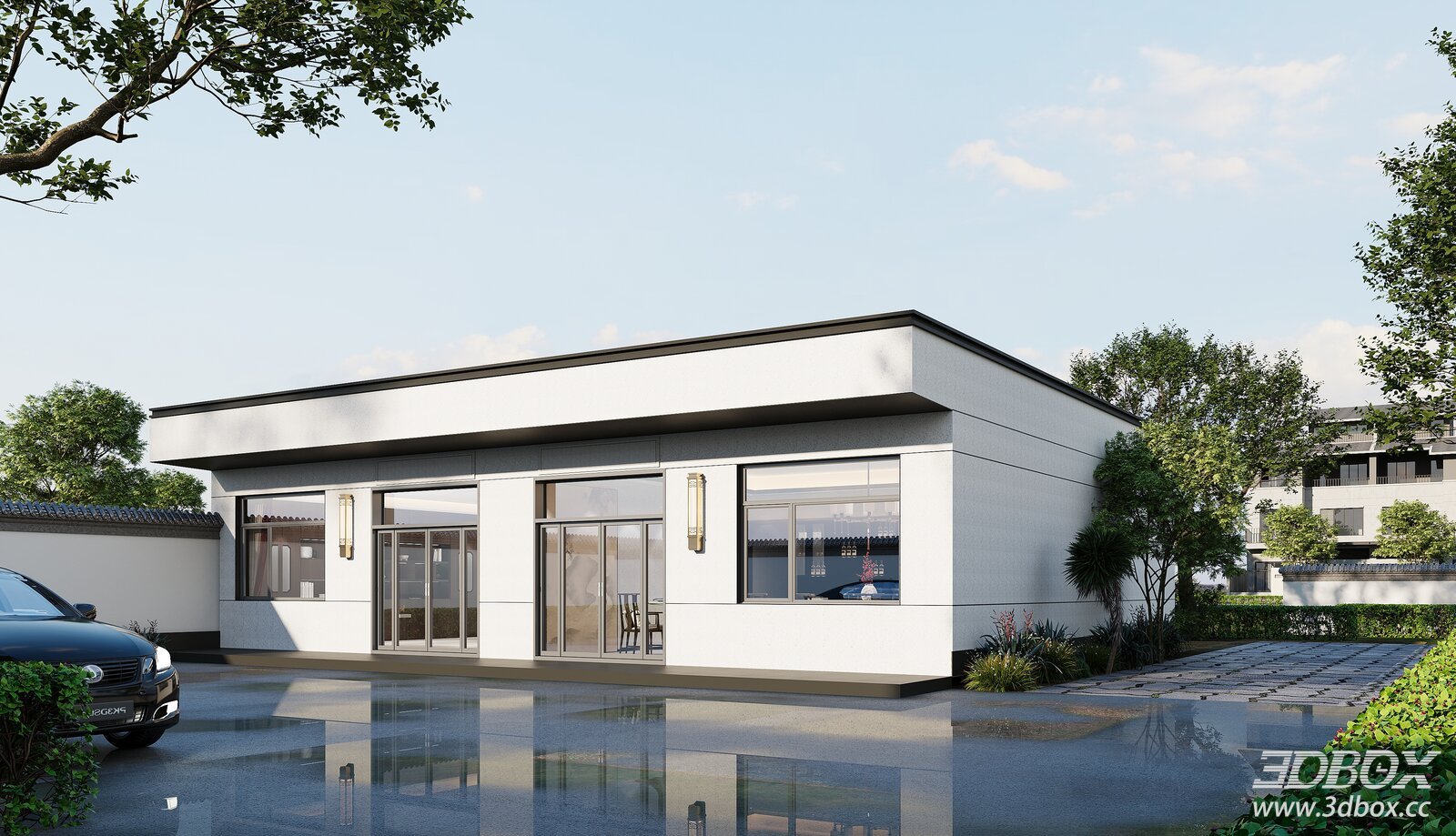 Modern Single Storey Villa Residential Exterior Scene