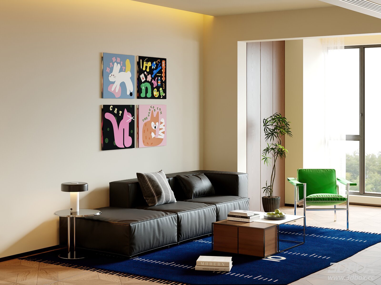 Modern Bauhaus Living Room Leather Sofa Coffee Table Set