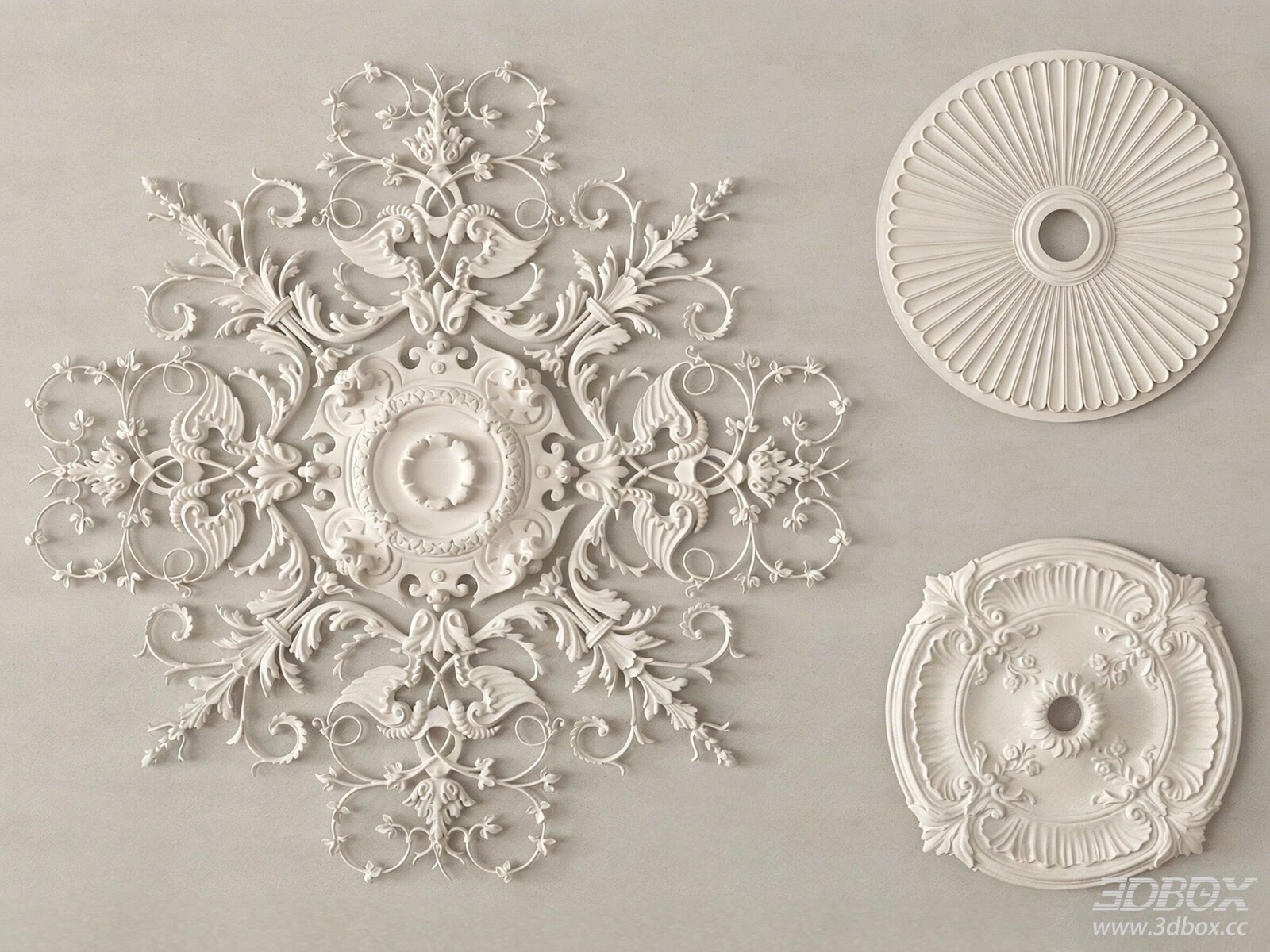 French Style Carved Gypsum Decorative Plaster Ceiling Rosette Set