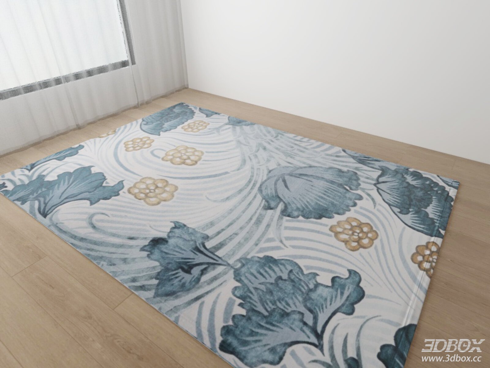 Modern Floral Blue Gold Decorative Carpet