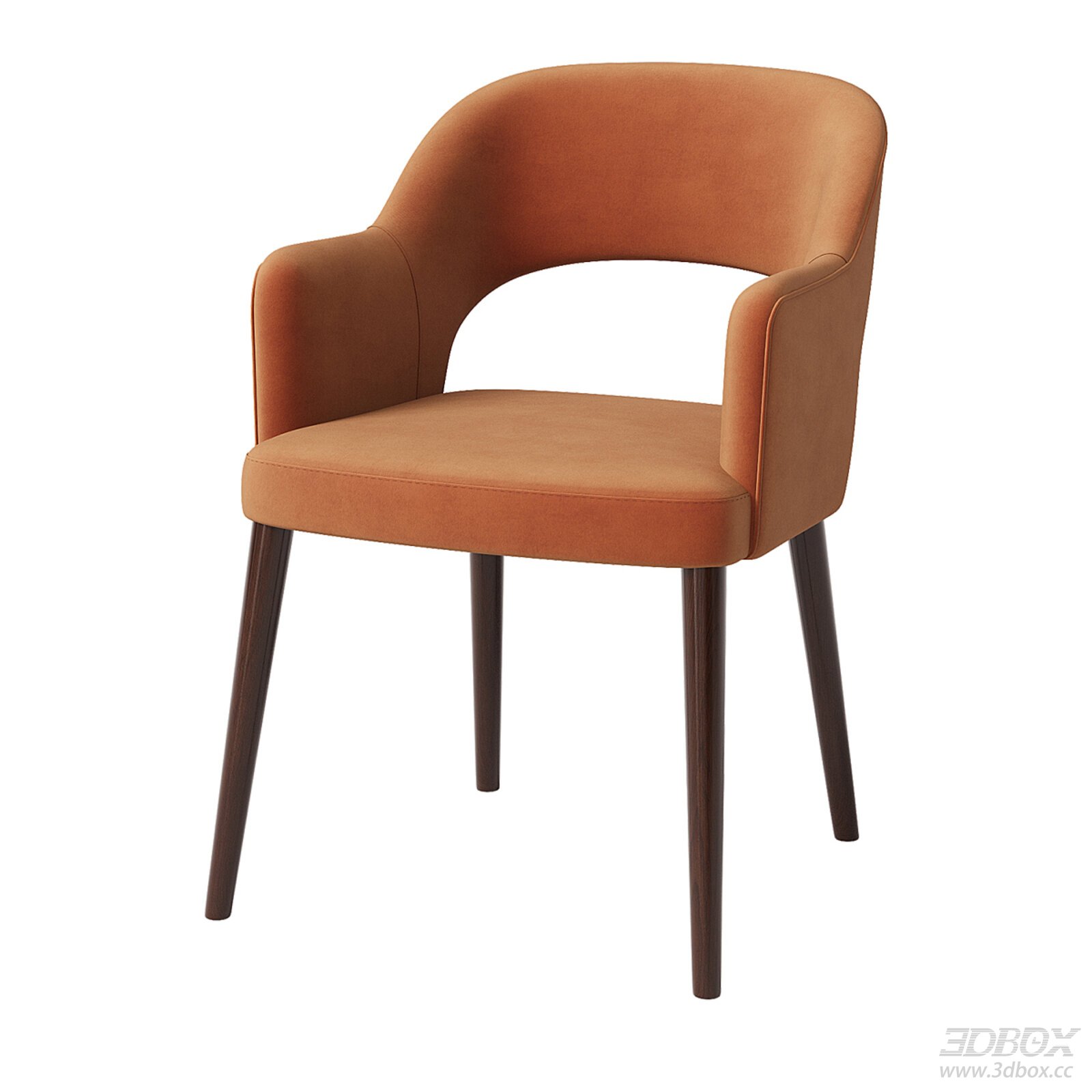 Modern Orange Velvet Armchair with Wooden Legs