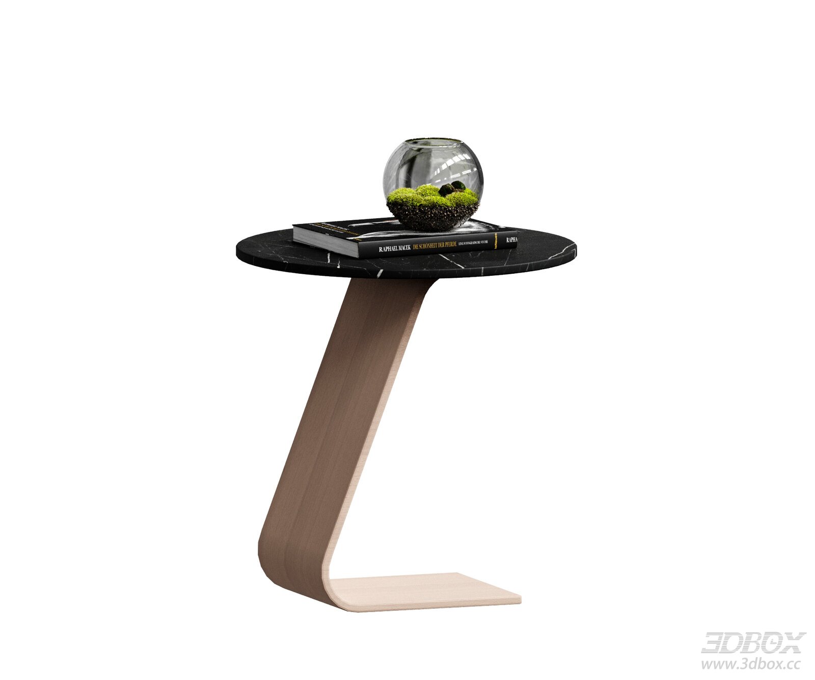 Modern Marble Top Wooden Base Round Side Table