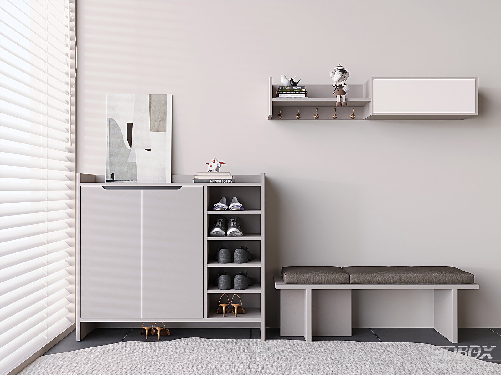 Modern Minimalist Solid Wood Hallway Shoe Cabinet with Bench