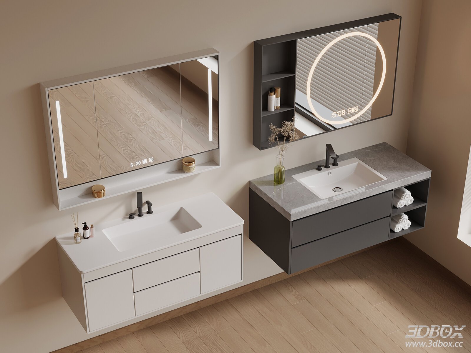 Modern Minimalist Bathroom Vanity Set with LED Mirror