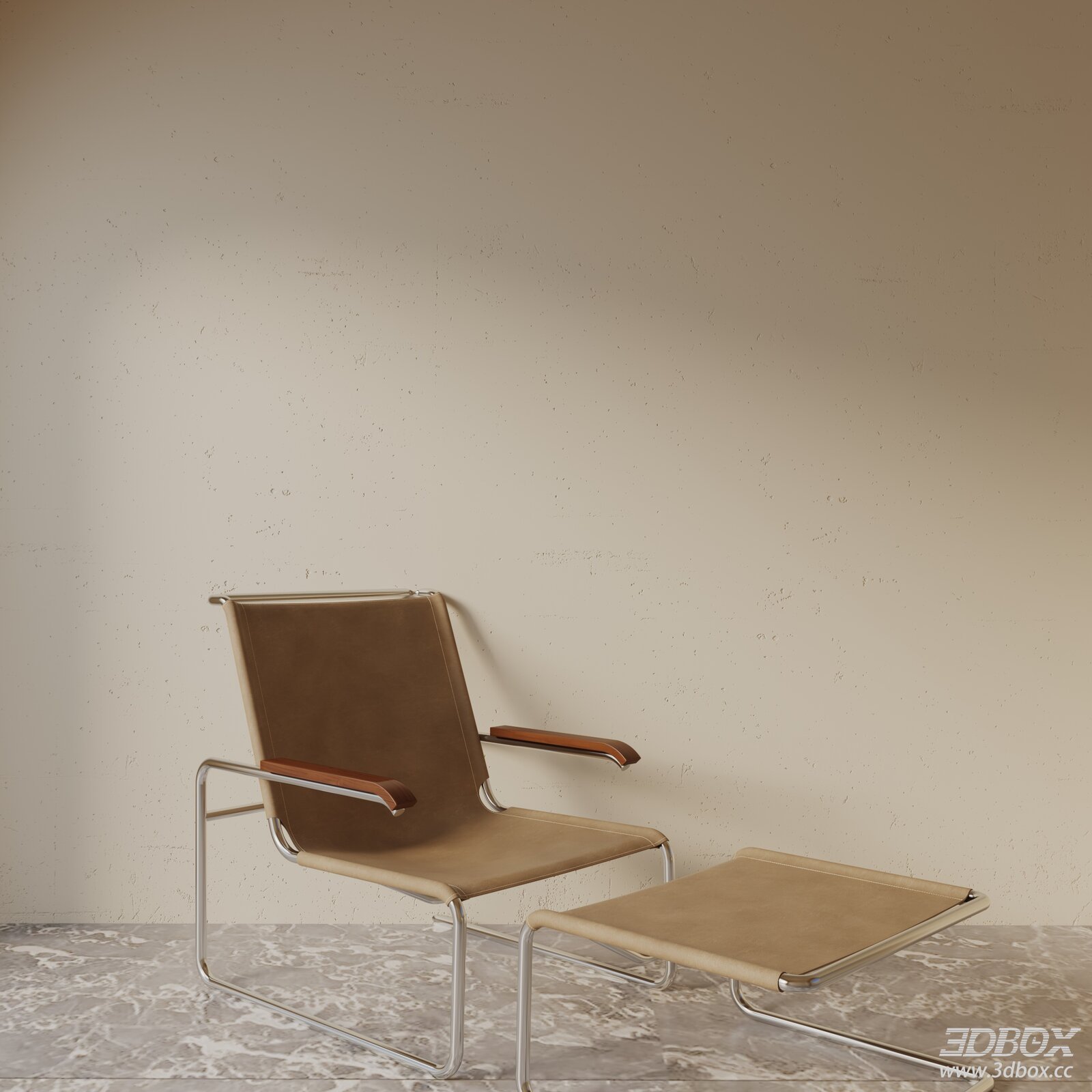 Modern Leather Lounge Armchair with Ottoman