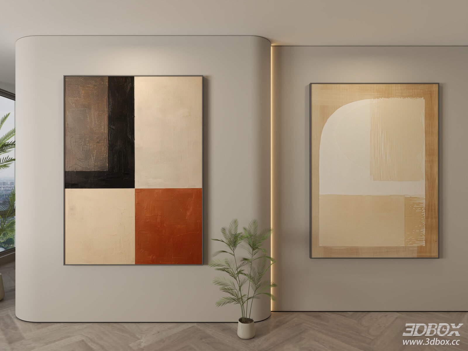 Modern Abstract Framed Wall Art Set Neutral Tone Textured Painting