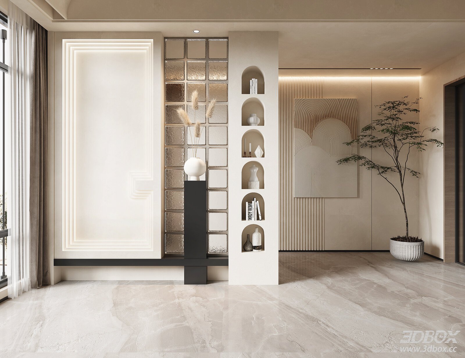 Wabi Sabi Style Modern Hallway Entry Scene