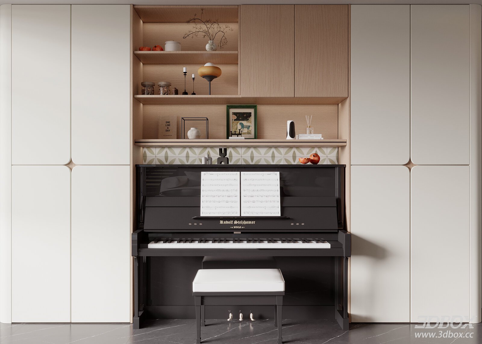 Modern Upright Piano with Built-in Cabinet Interior