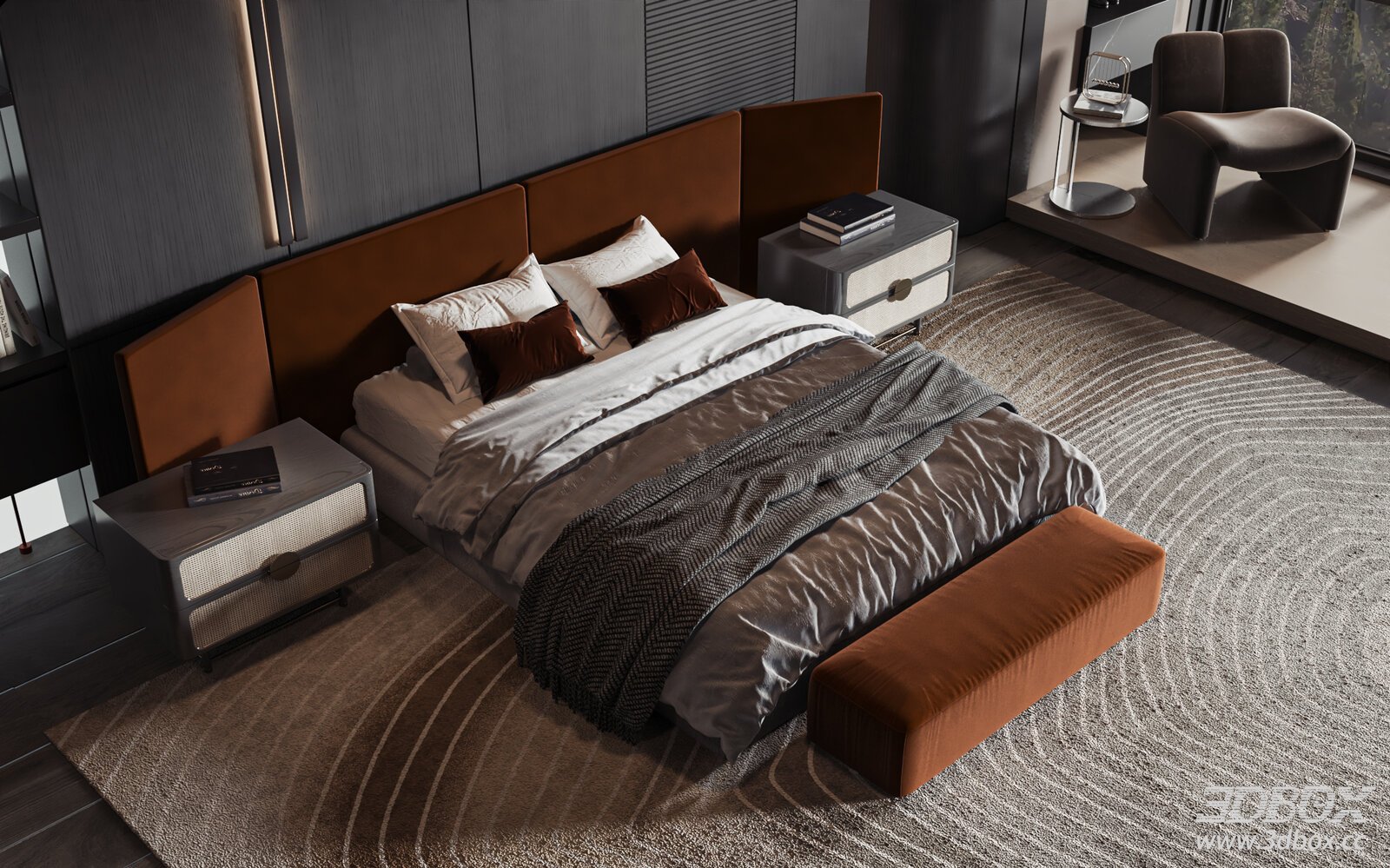 Modern Luxury Double Bedroom Interior Scene