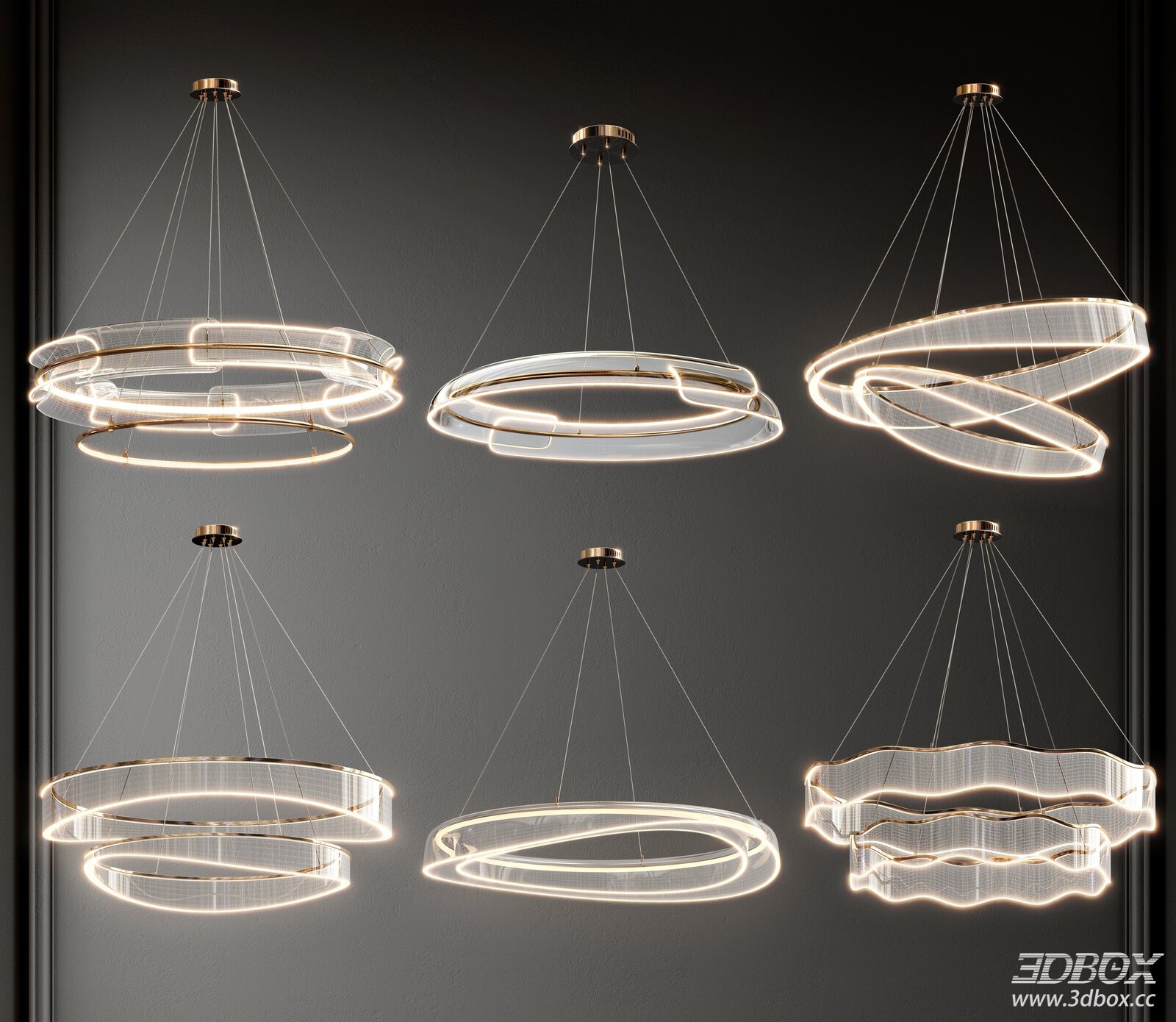 Italian Luxury Glass Circular Ceiling Chandelier Set