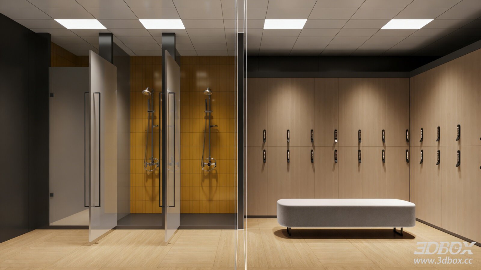 Modern Minimalist Dressing Room with Shower Cubicles