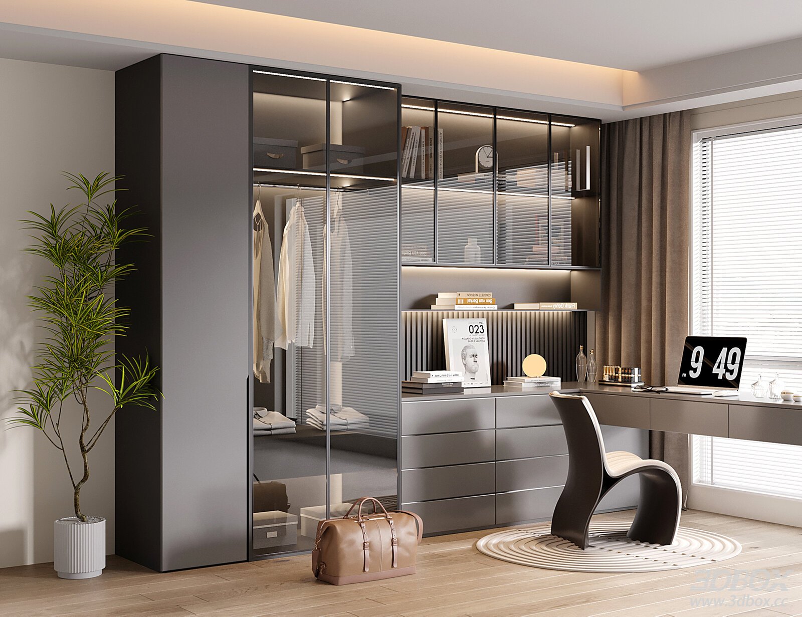 Modern Integrated Wardrobe Bookshelf Desk Work Room