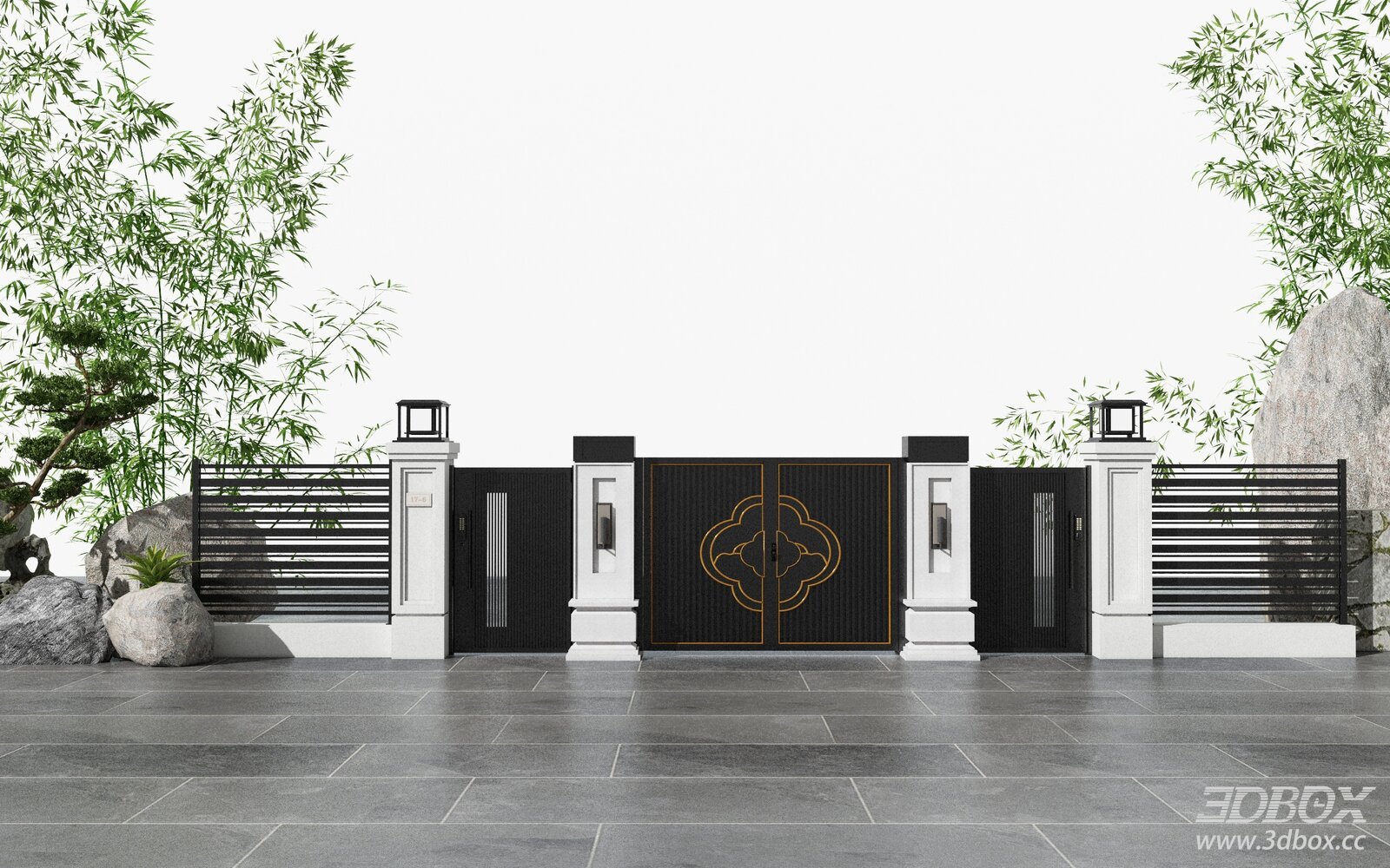Neoclassical Modern Courtyard Gate and Fence Set