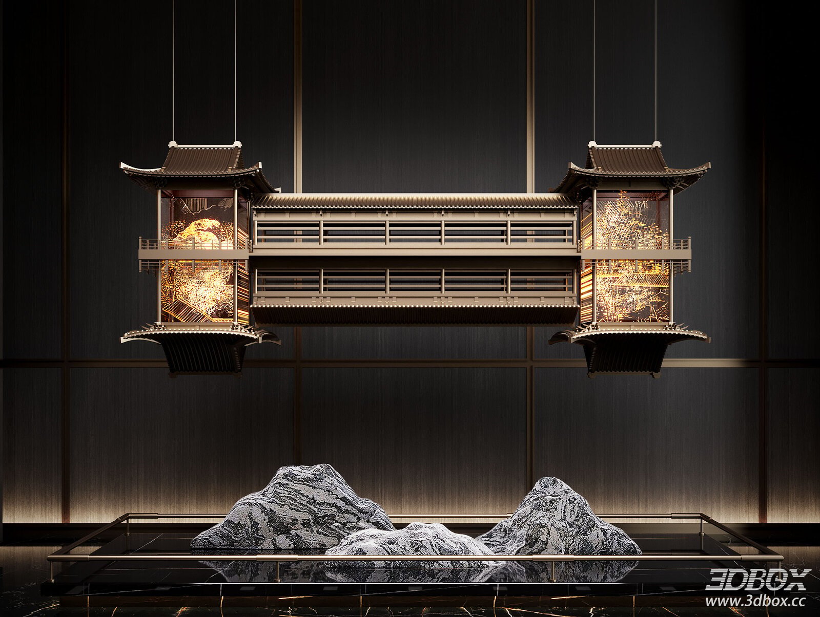 New Chinese Style Art Chandelier with Stone Mountain Decoration