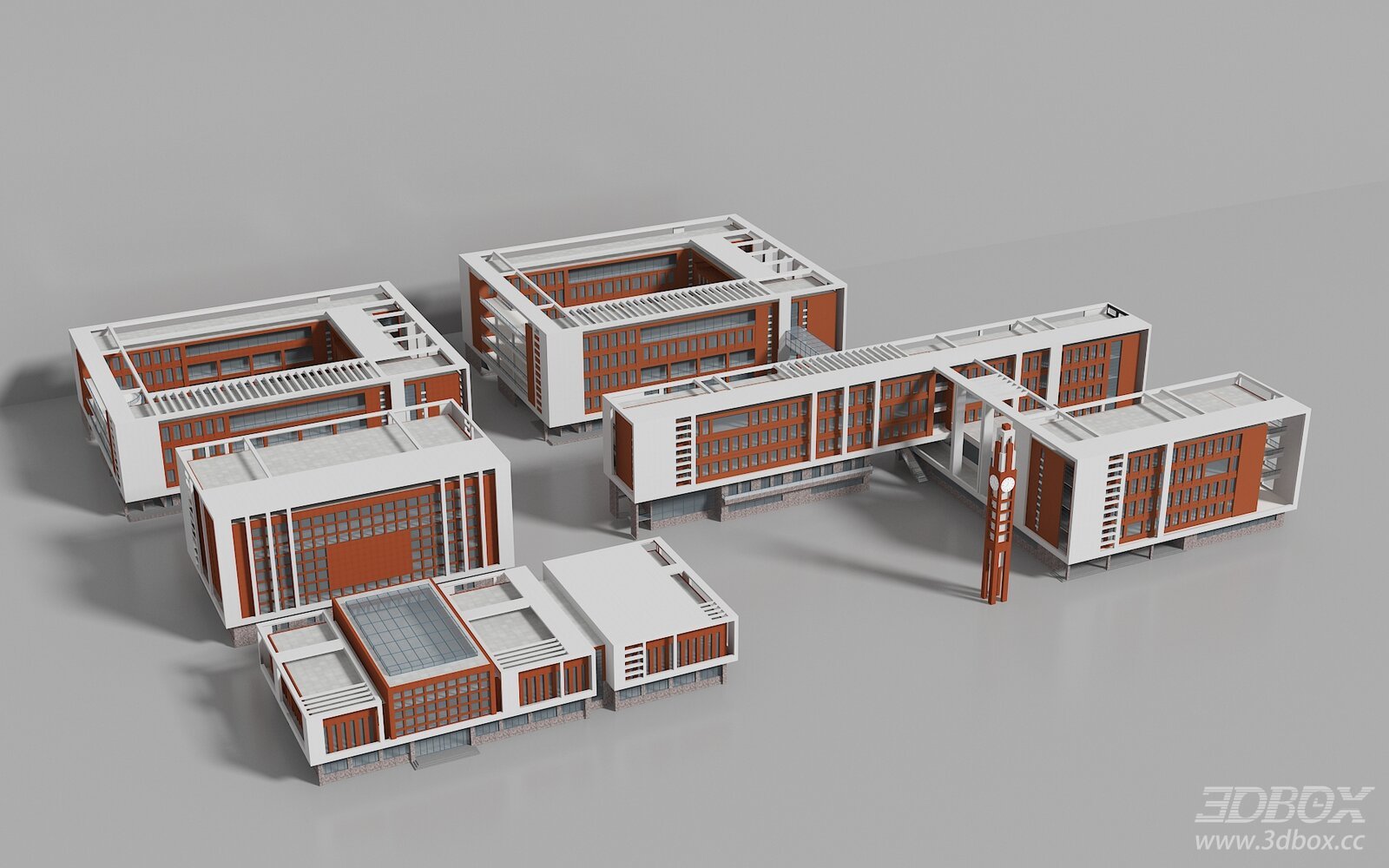 Modern School Campus Building Complex Exterior Model