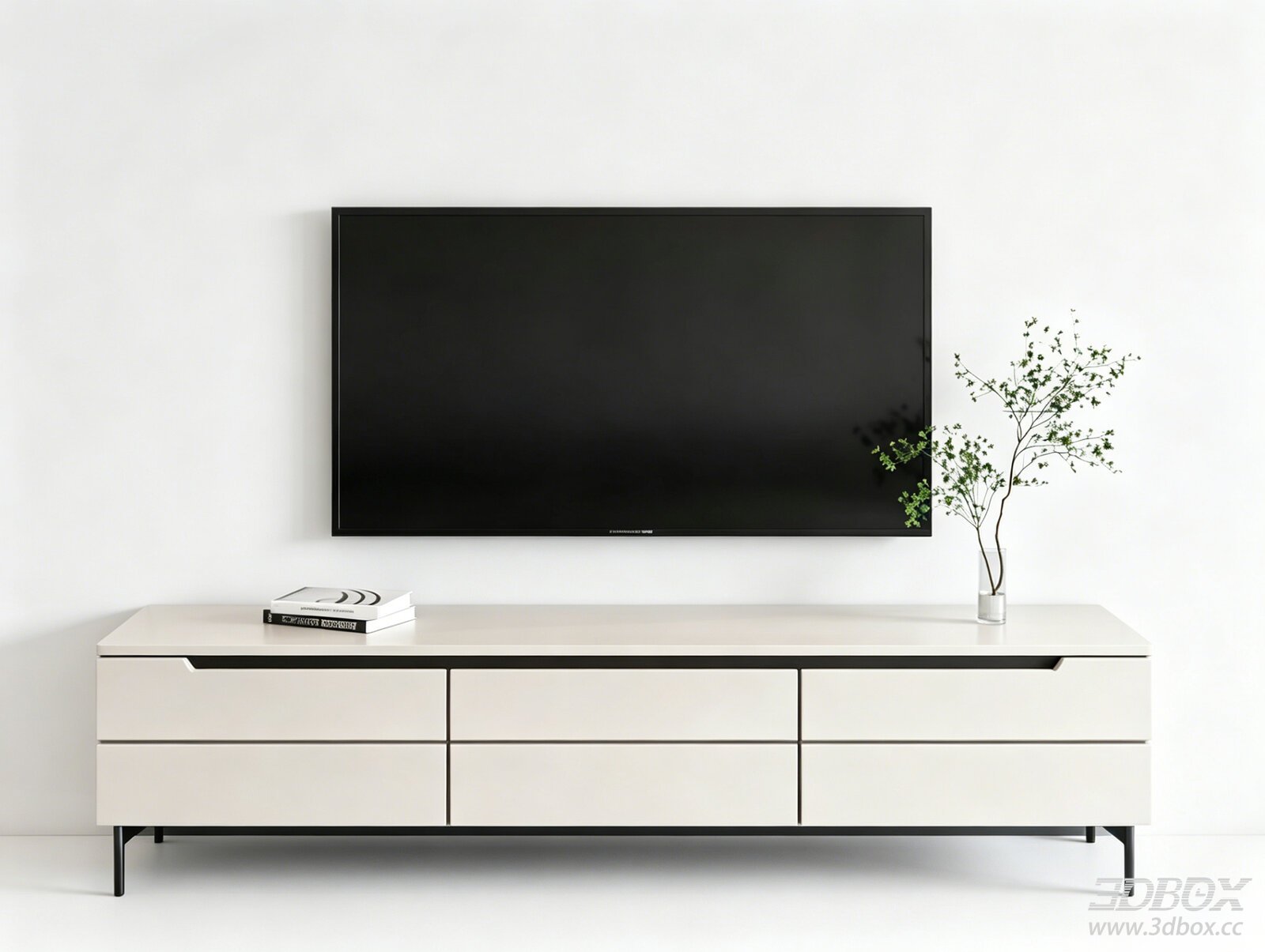 Modern Minimalist White TV Stand with Wall Mounted Television