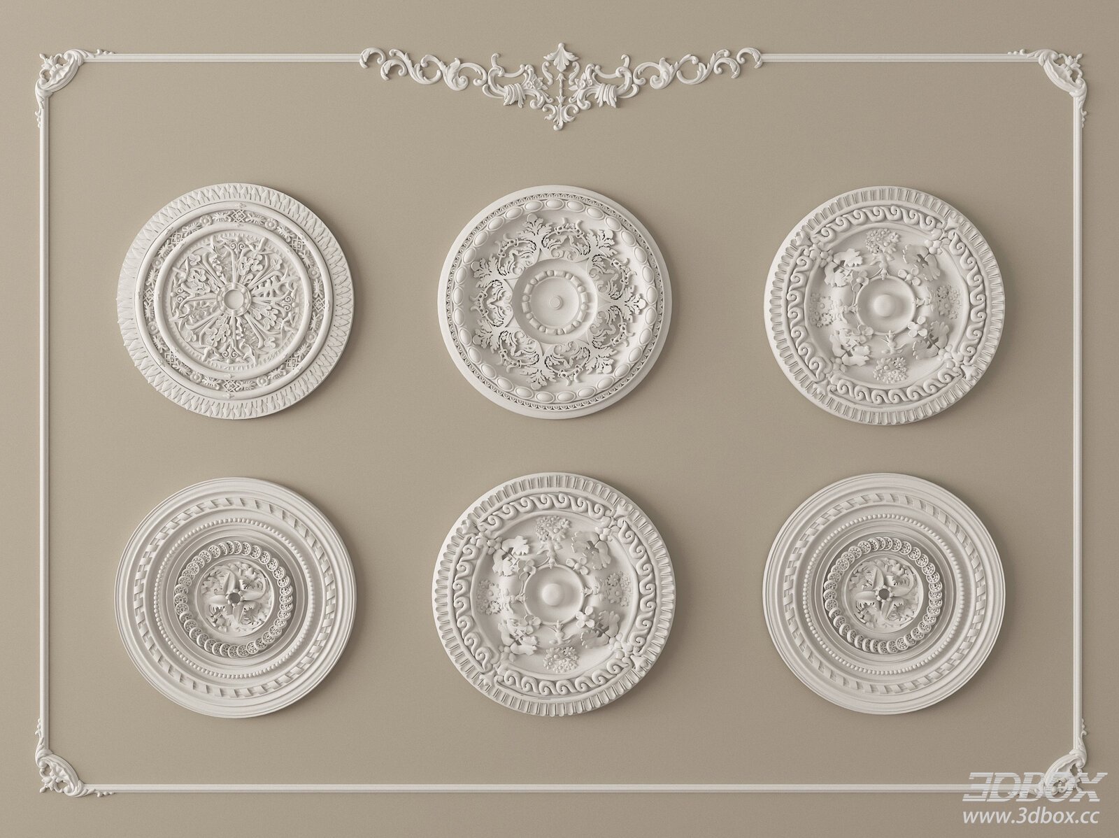 French Style Ornate Plaster Ceiling Medallion Set