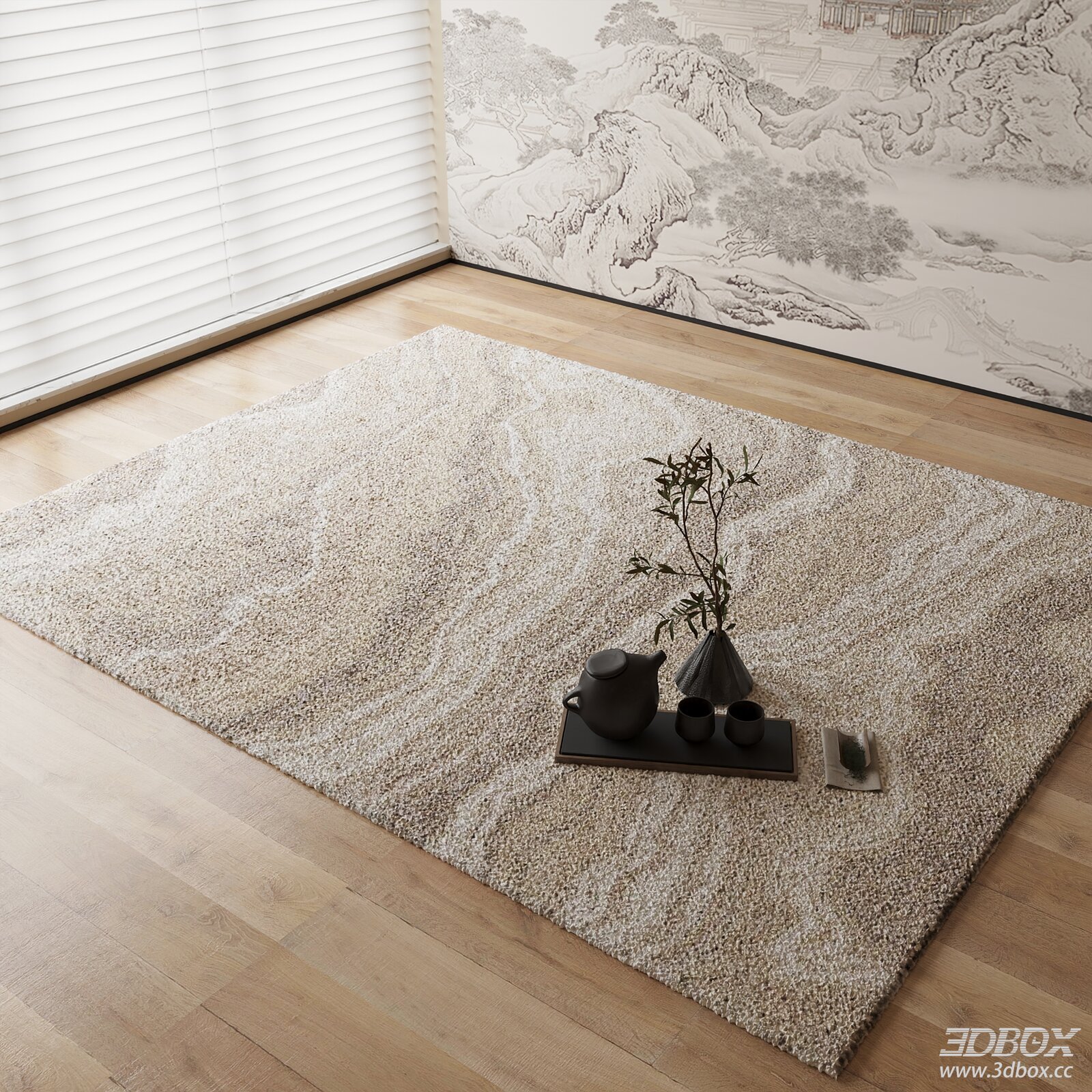 New Chinese Style Beige Plush Carpet