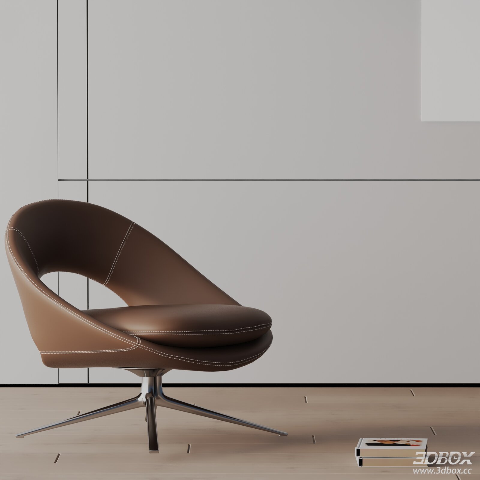 Modern Brown Leather Swivel Armchair