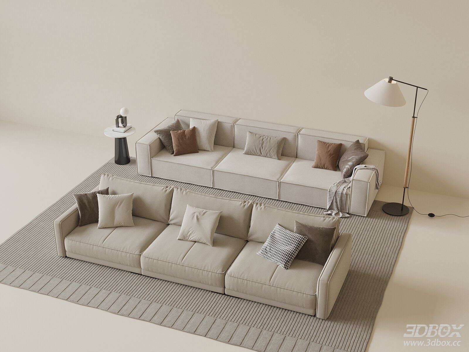 Modern Minimalist Beige Fabric Sofa Set