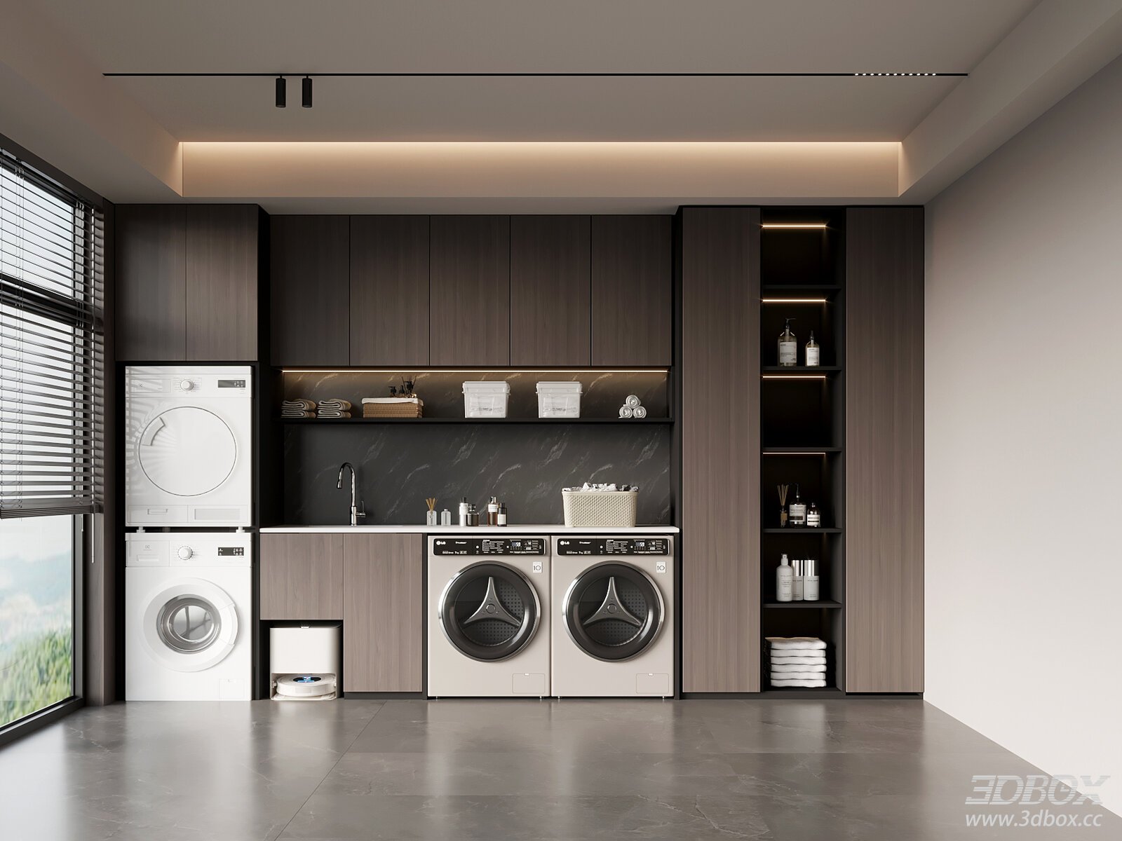 Modern Italian Style Laundry Room with Washing Machine Cabinets