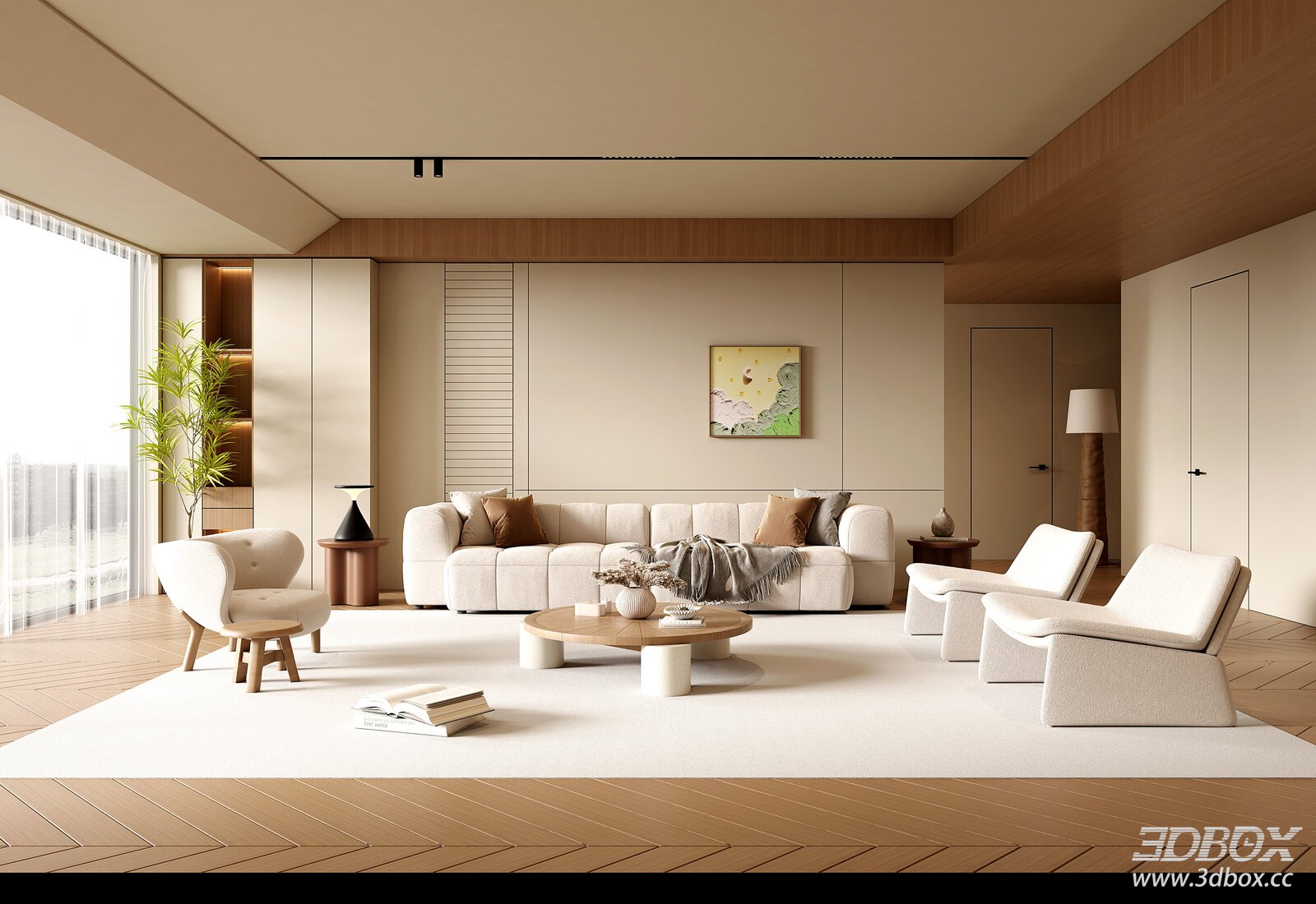 Modern Cream Style Living Room Interior Scene