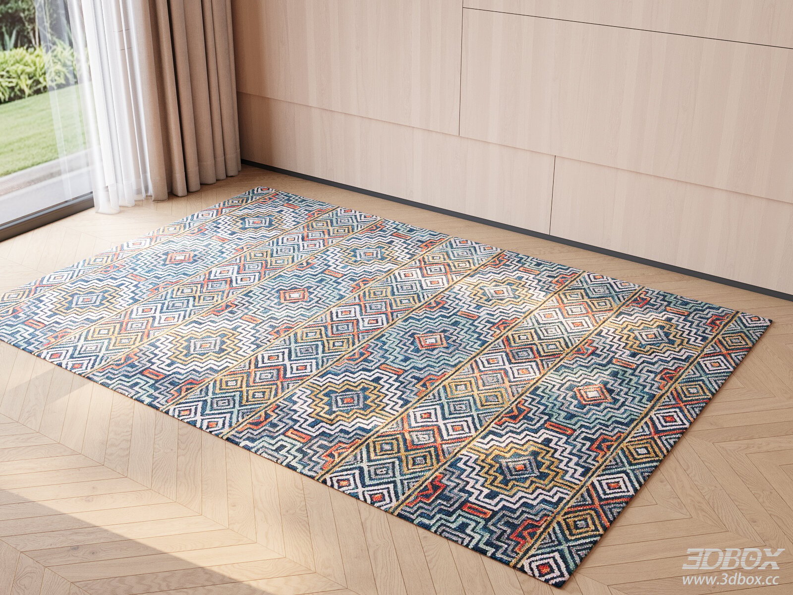 Colorful Geometric Pattern Wool Carpet for Living Room Bedroom