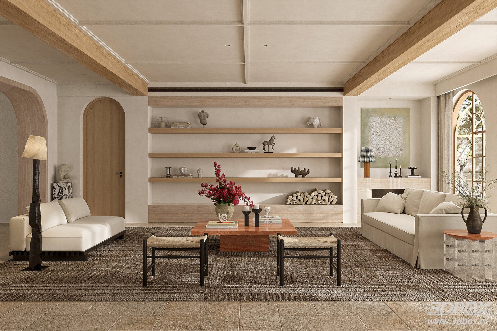 Tuscan Natural Style Living Room Interior Scene