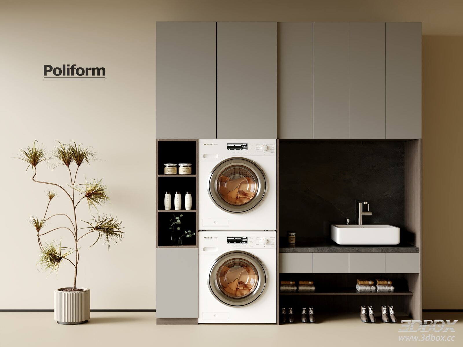 Modern Integrated Laundry Cabinet with Washers and Sink