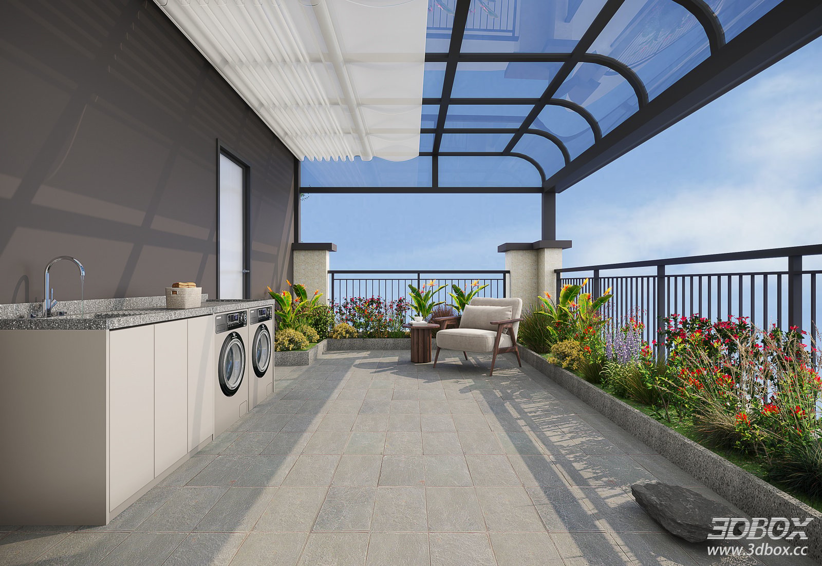 Modern Sunroom Balcony Laundry Lounge Scene