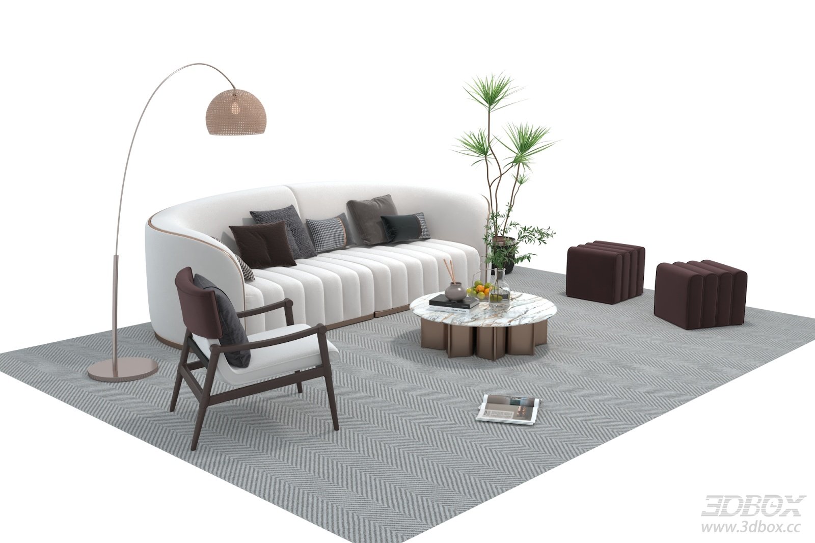 Modern Curved Fabric Sofa Set with Coffee Table and Armchair