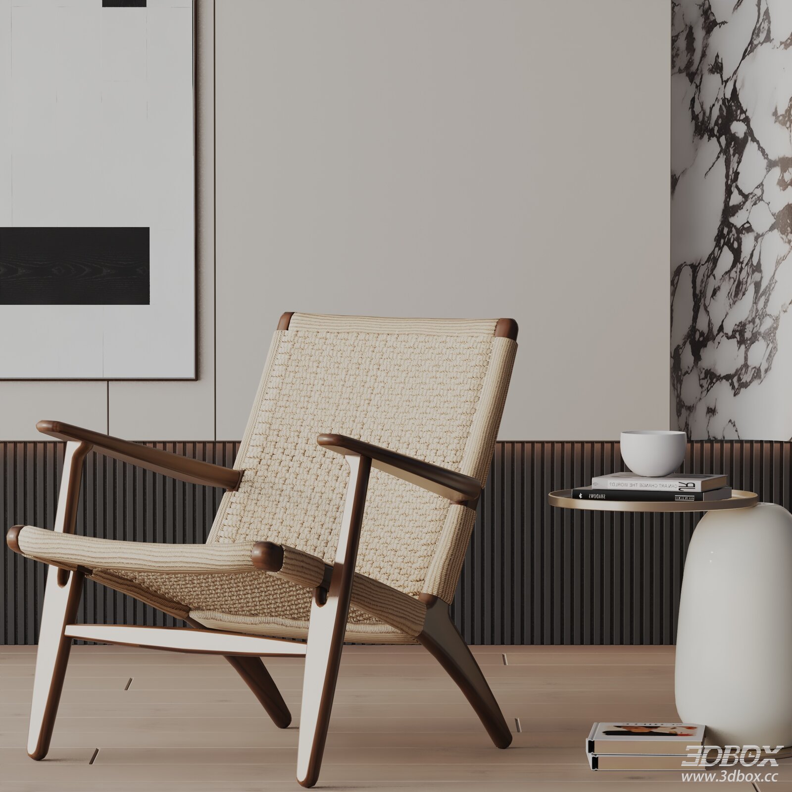 Modern Woven Armchair with Wooden Frame