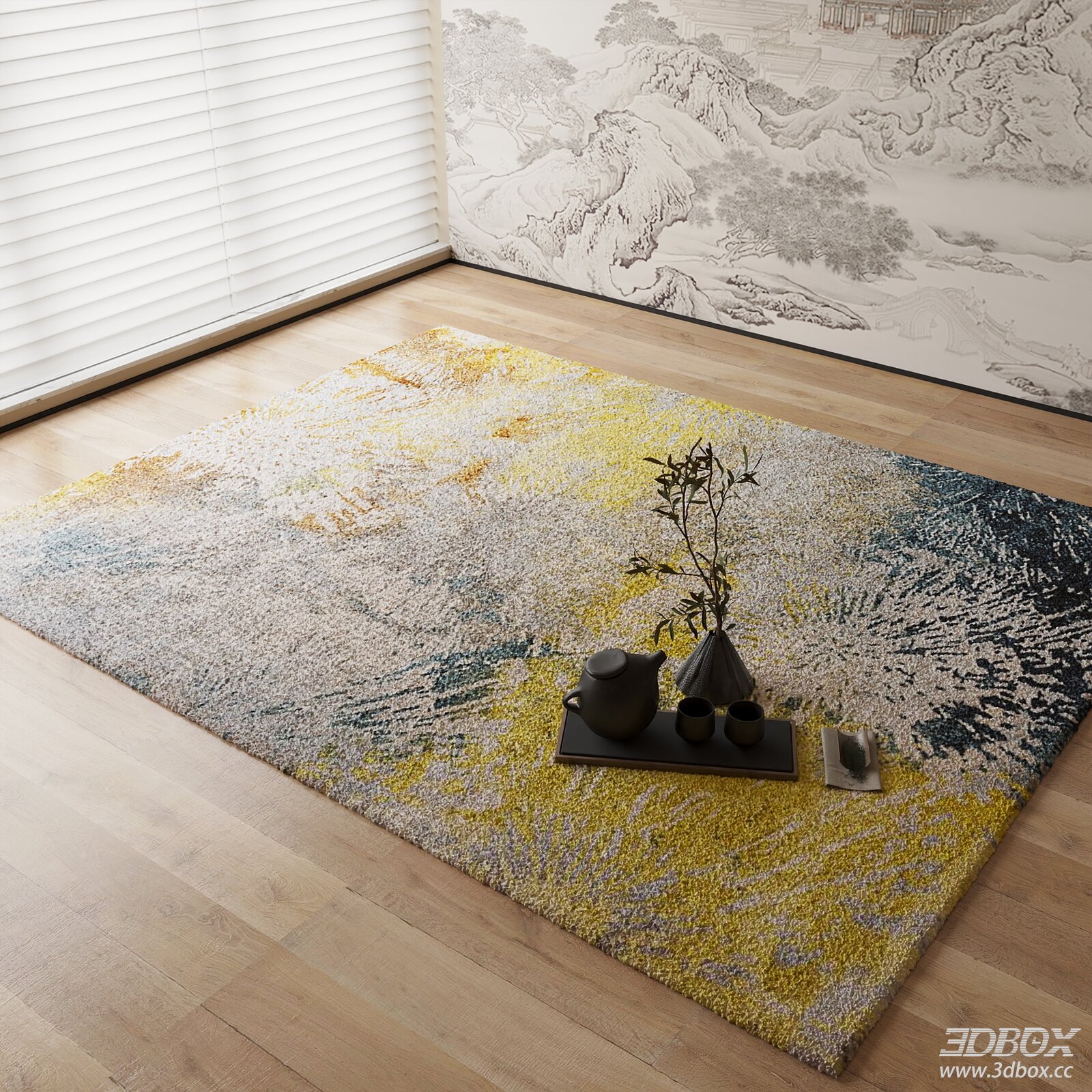 New Chinese Style Abstract Plush Area Rug