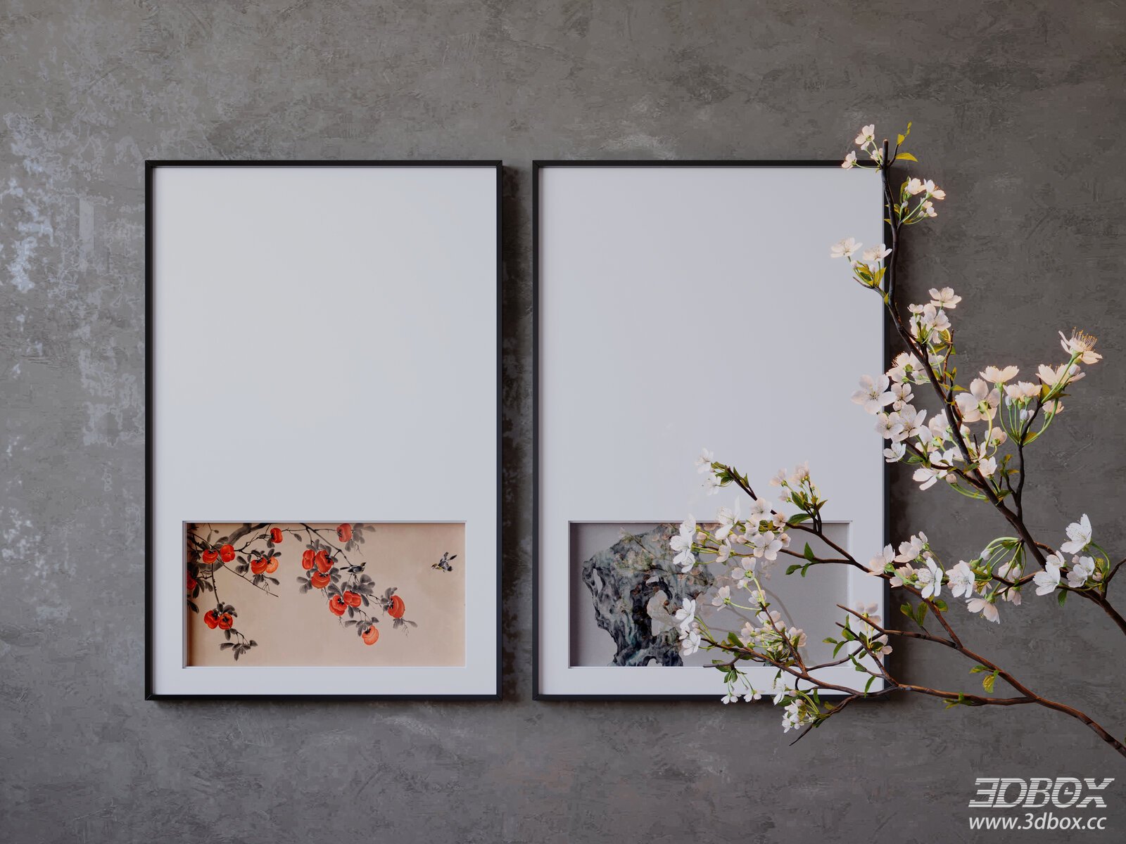 New Chinese Style Picture Frame Set with Floral Branch Decor