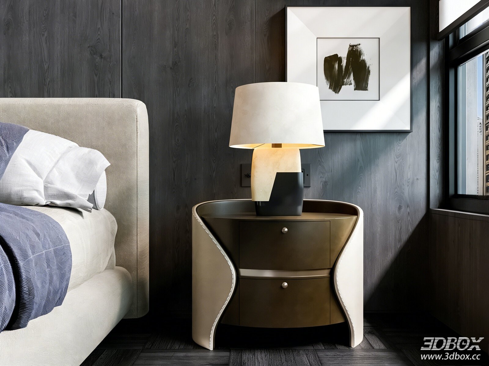 Modern Luxury Leather Marble Nightstand Side Table