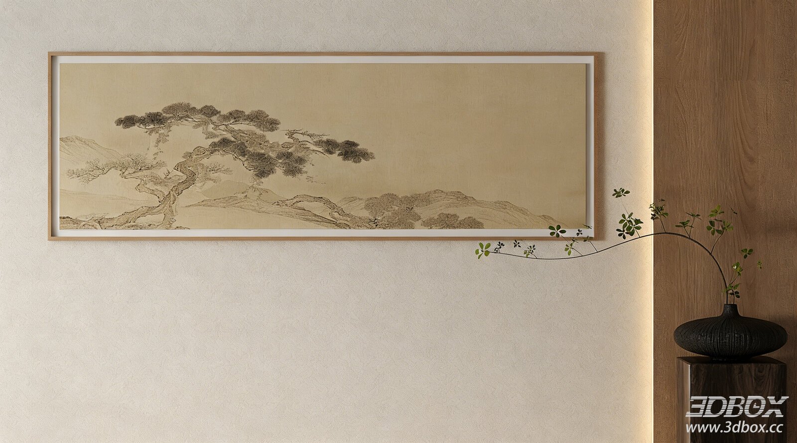 Vintage Chinese Style Pine Landscape Wall Art Frame