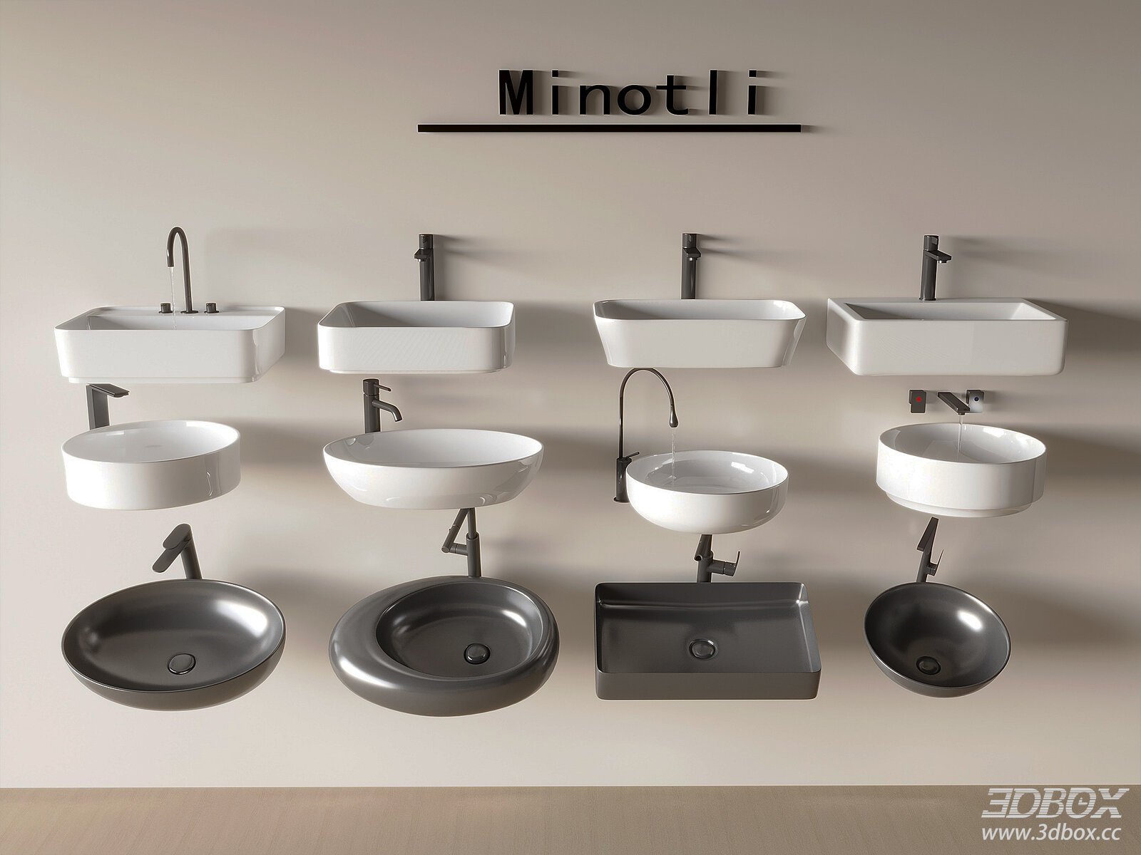 Modern Ceramic Wash Basin Set with Black Faucets