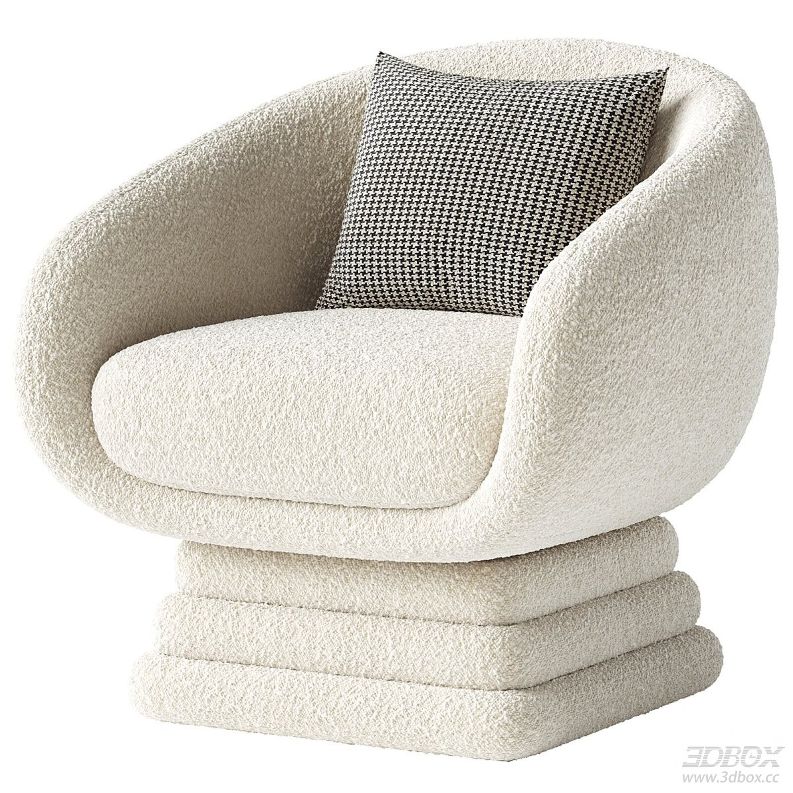 Modern Boucle Fabric Single Armchair with Houndstooth Pillow