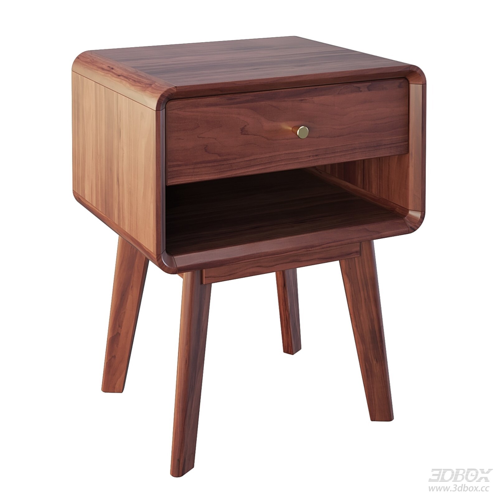 Vintage Walnut Wood Bedside Side Table with Drawer