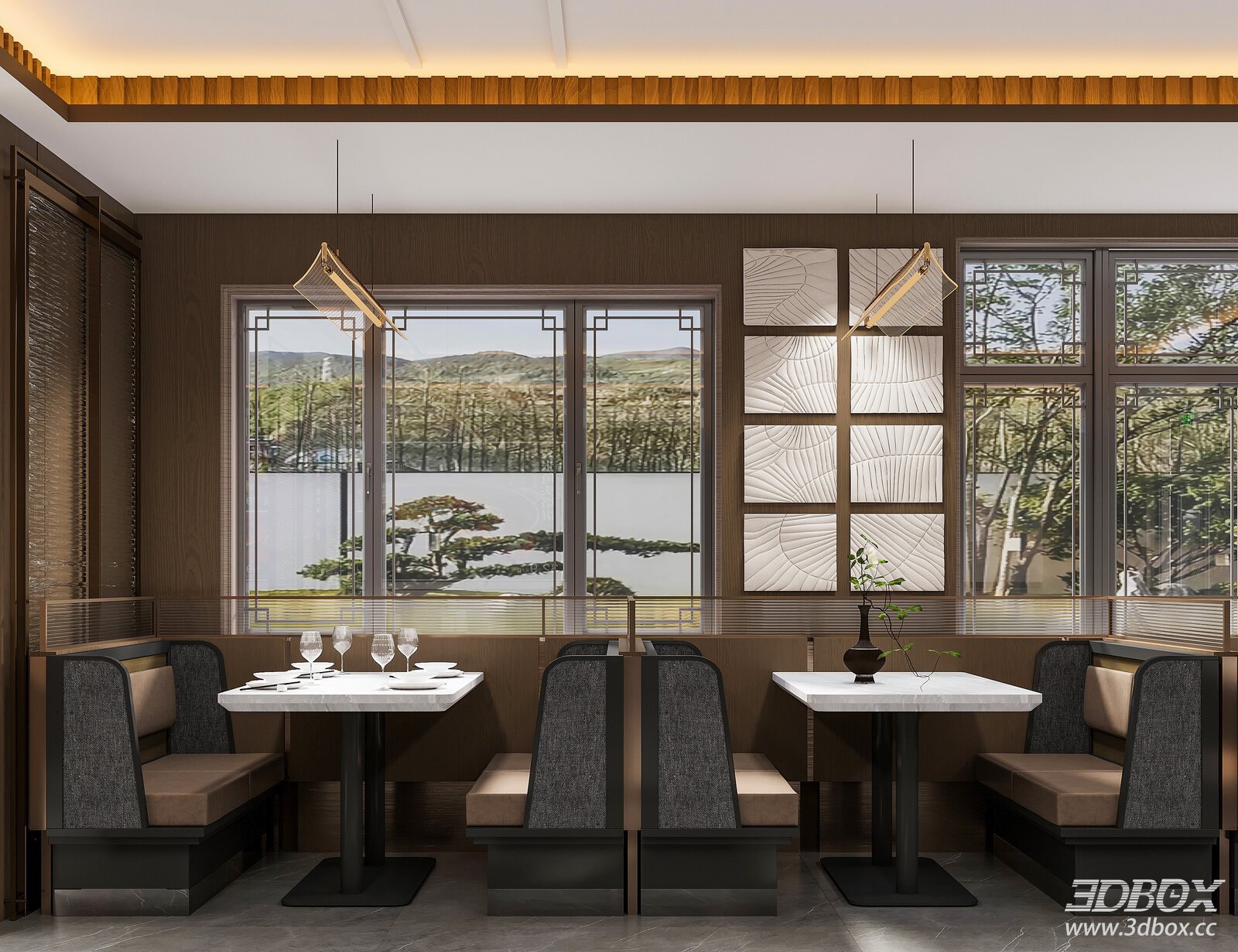 Modern Luxury Restaurant Dining Booth Interior Scene