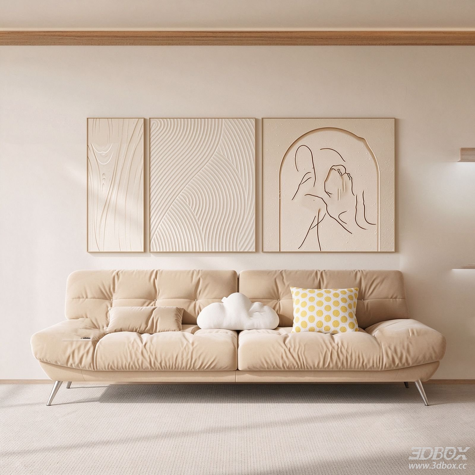 Cream Style Beige Fabric Three-seater Sofa Set