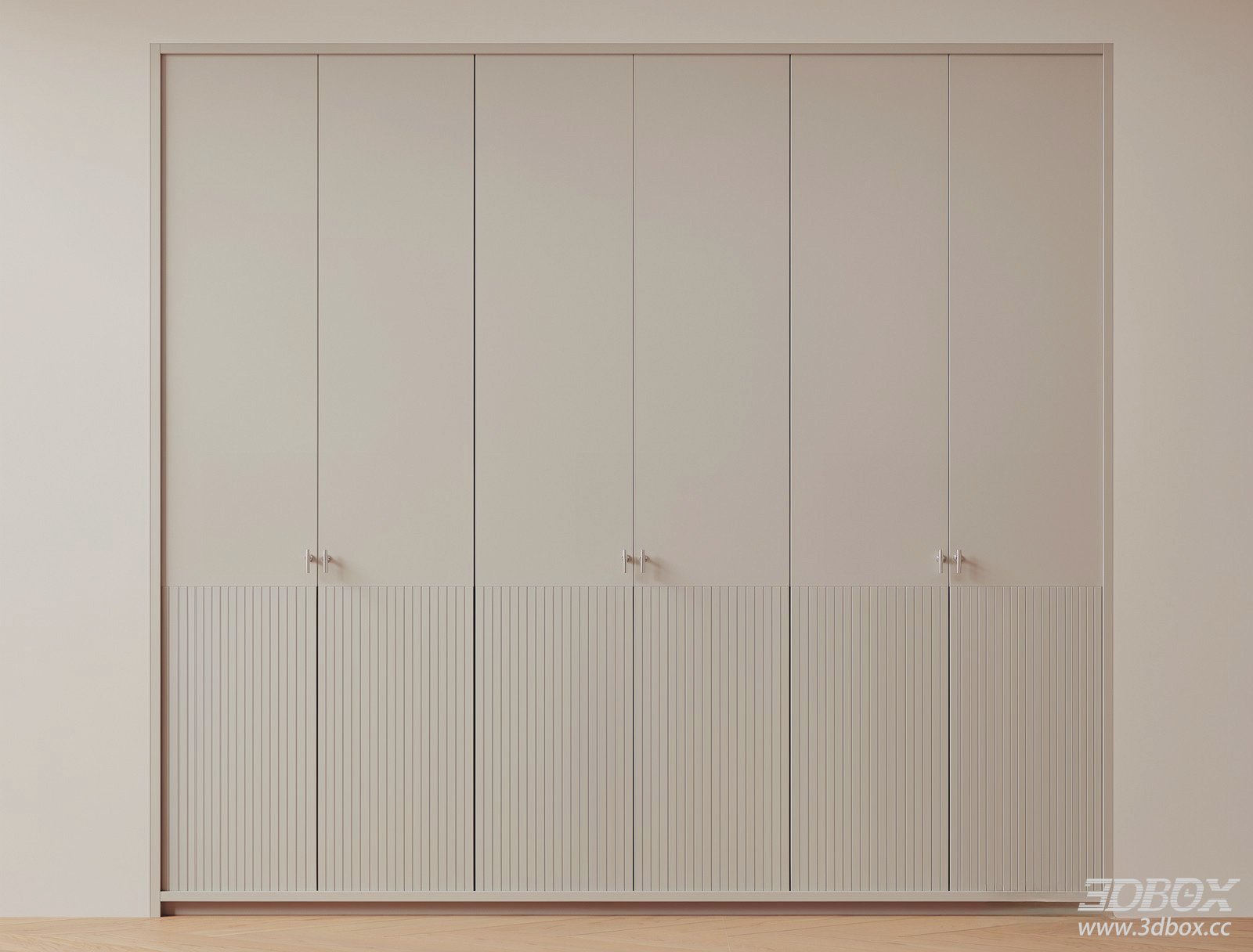 Modern Minimalist Fluted Panel Wardrobe Light Beige Storage Cabinet
