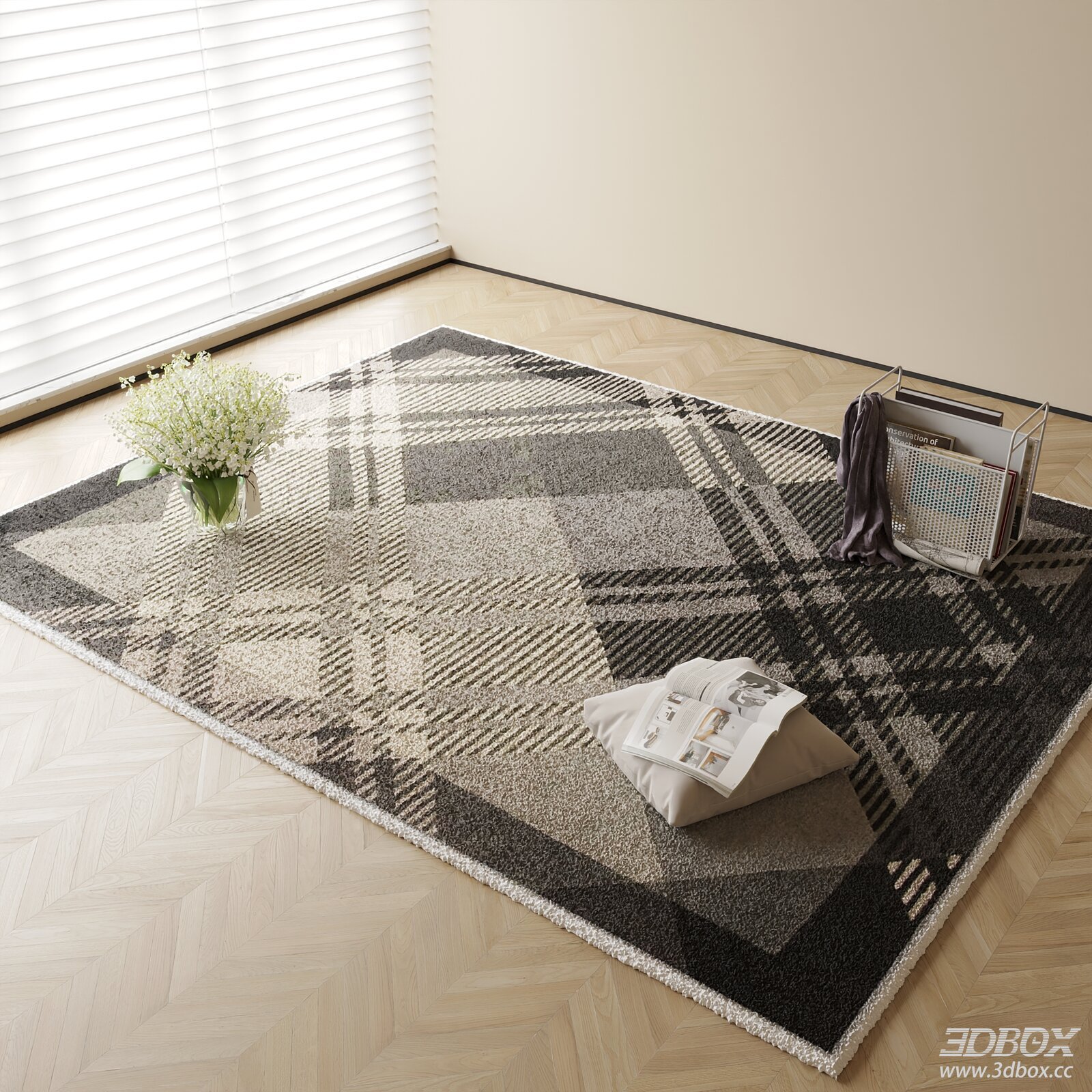 Modern Geometric Plaid Carpet Grey Beige Black