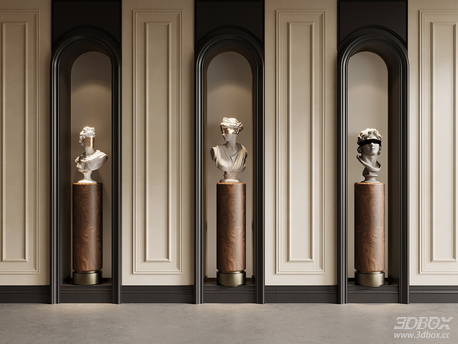 French Style Wall Panel Sculpture Bust Decor Set