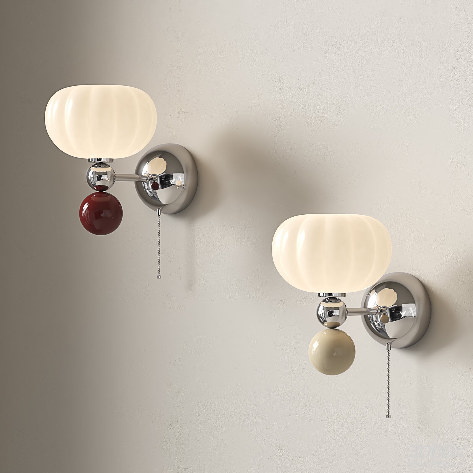 Vintage Mid-Century Cream Style Wall Lamp Set