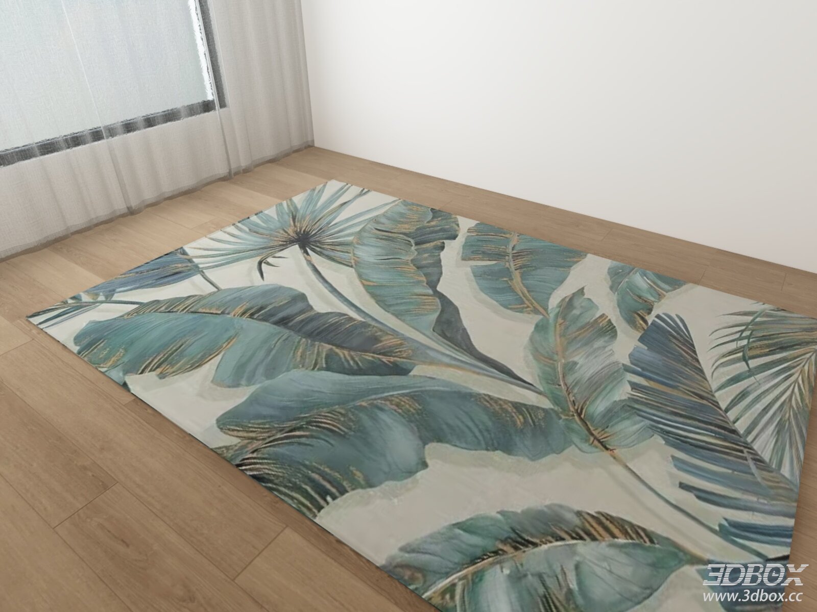 Tropical Leaf Pattern Teal Carpet