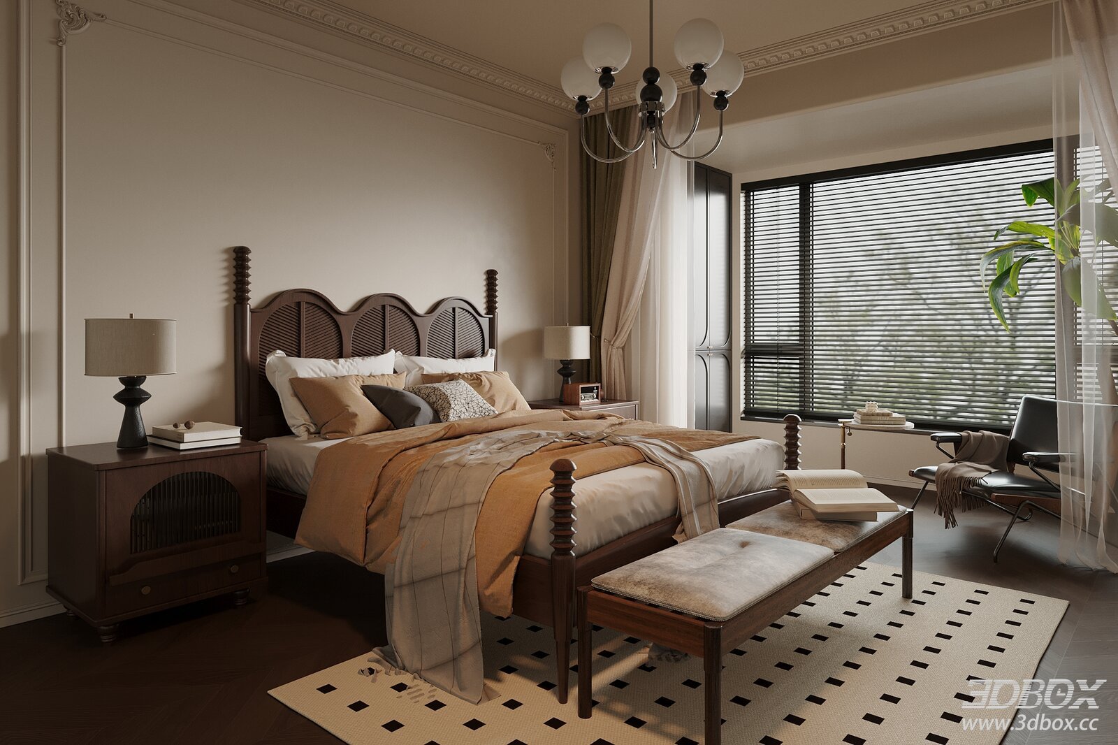 French Style Classic Double Bedroom Interior Scene
